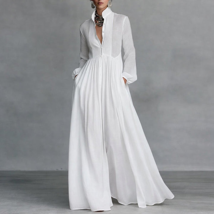 Aria | Women's Flowy Button-Front Maxi Long Sleeve Dress