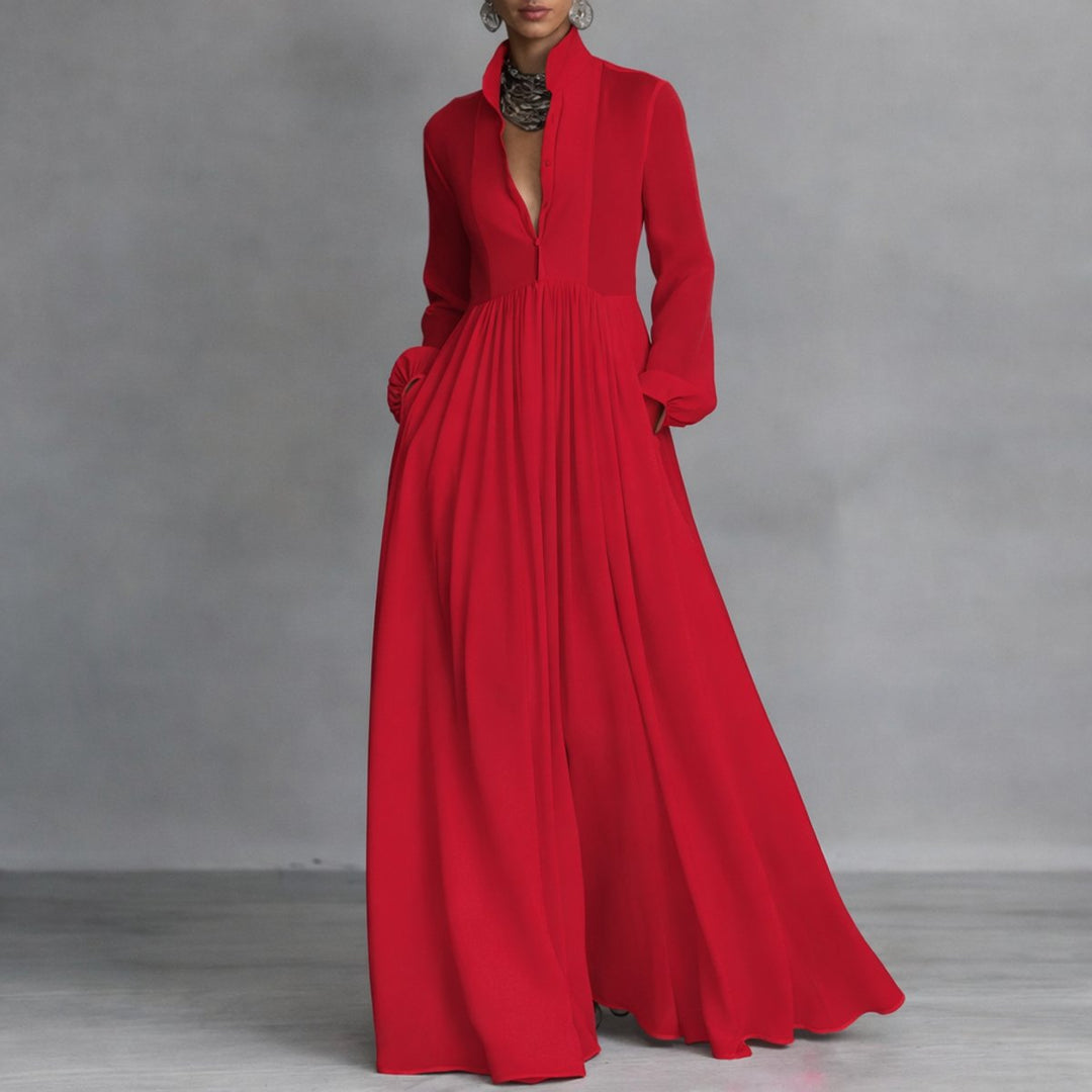 Aria | Women's Flowy Button-Front Maxi Long Sleeve Dress