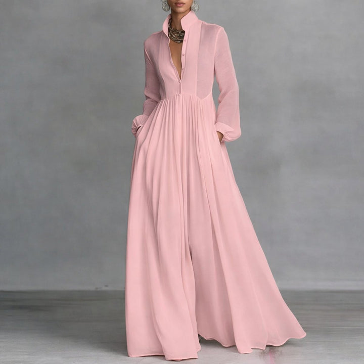 Aria | Women's Flowy Button-Front Maxi Long Sleeve Dress