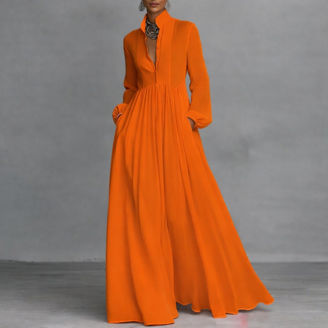 Aria | Women's Flowy Button-Front Maxi Long Sleeve Dress