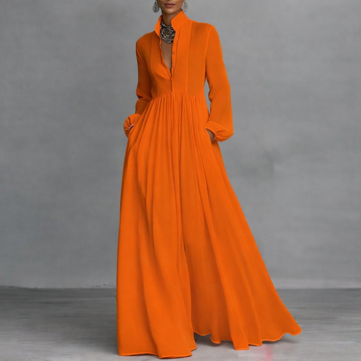 Aria | Women's Flowy Button-Front Maxi Long Sleeve Dress