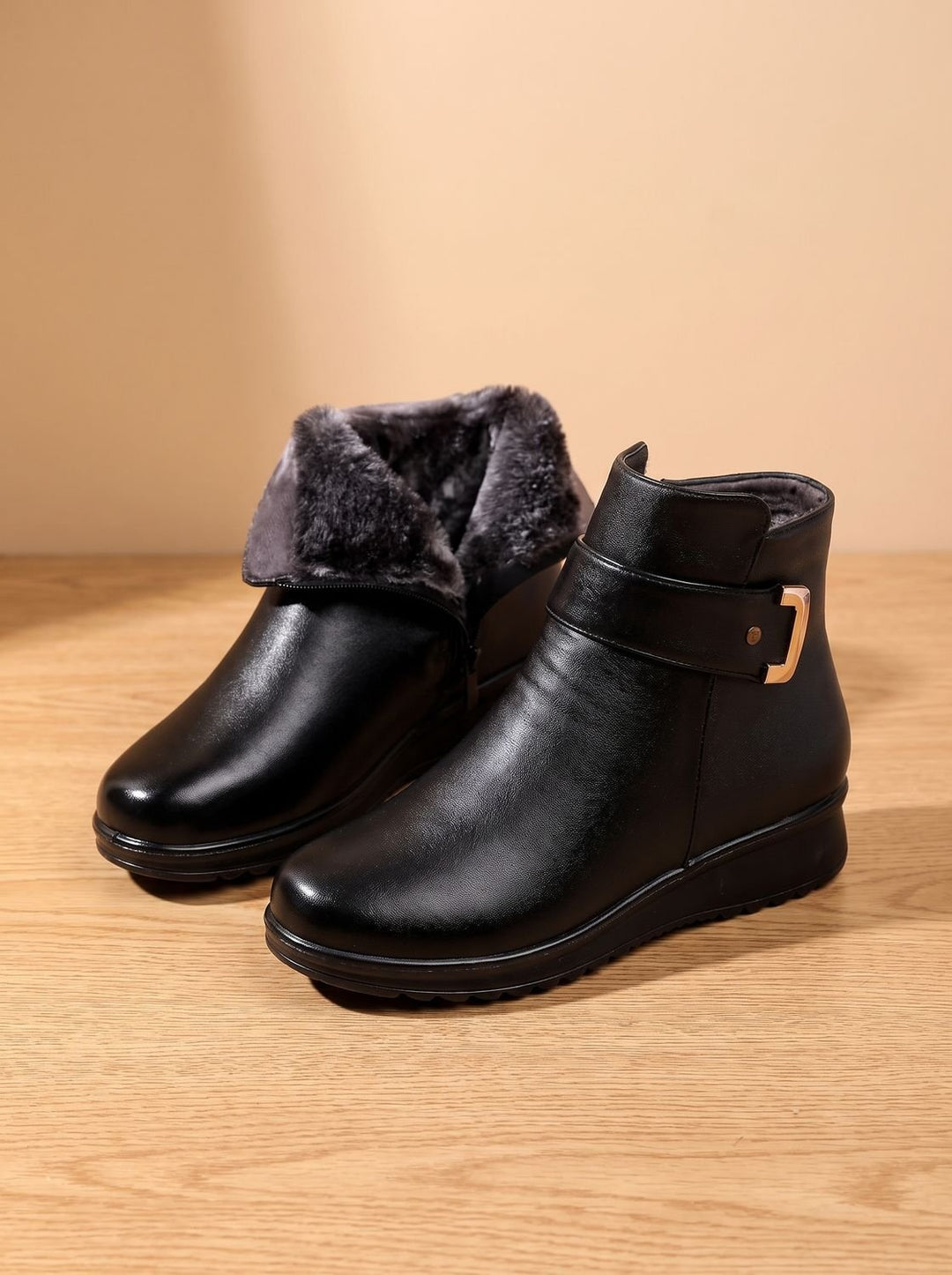 Layla | Women's Fur-Lined Orthopedic Wedge Ankle Boots Black