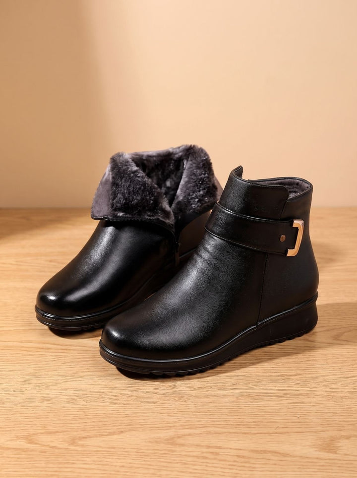Layla | Women's Fur-Lined Orthopedic Wedge Ankle Boots Black