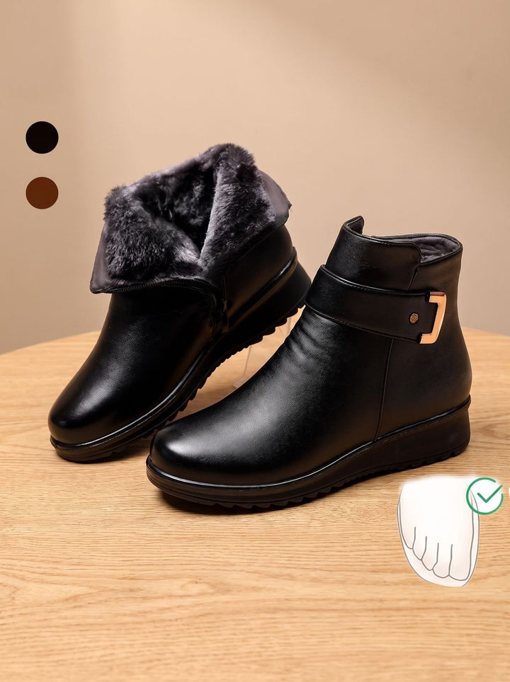Layla | Women's Fur-Lined Orthopedic Wedge Ankle Boots Black