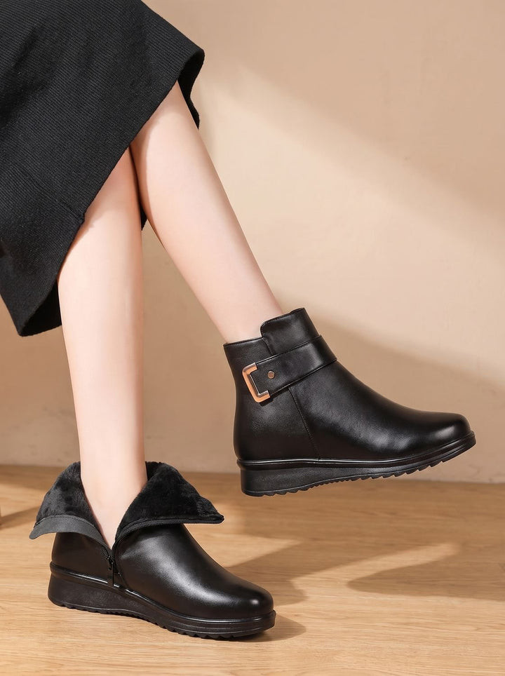 Layla | Women's Fur-Lined Orthopedic Wedge Ankle Boots Black