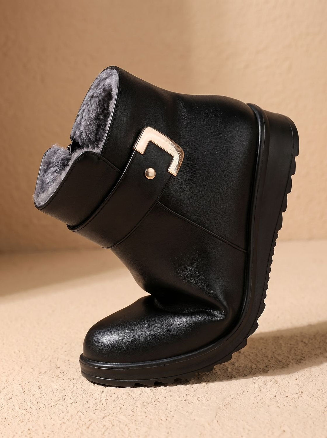 Layla | Women's Fur-Lined Orthopedic Wedge Ankle Boots Black
