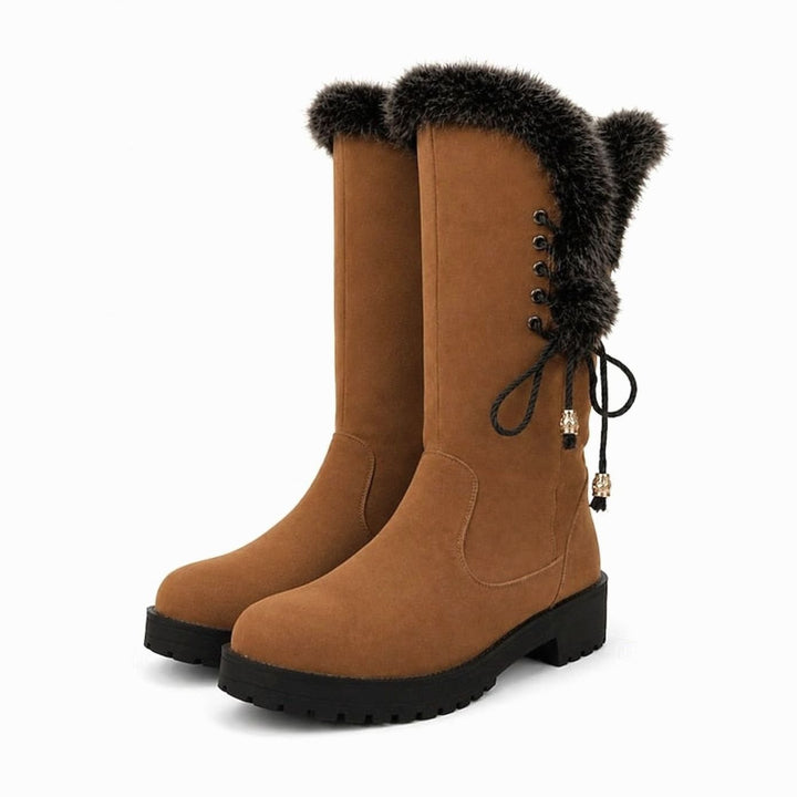 Emma | Women's Fur-Trimmed Knee-High Snow Boots Low Block Heel