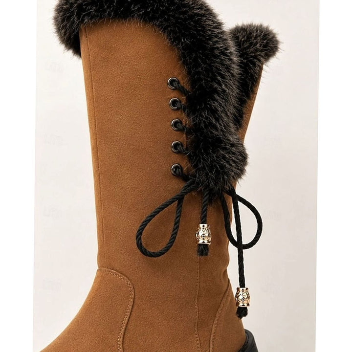Emma | Women's Fur-Trimmed Knee-High Snow Boots Low Block Heel