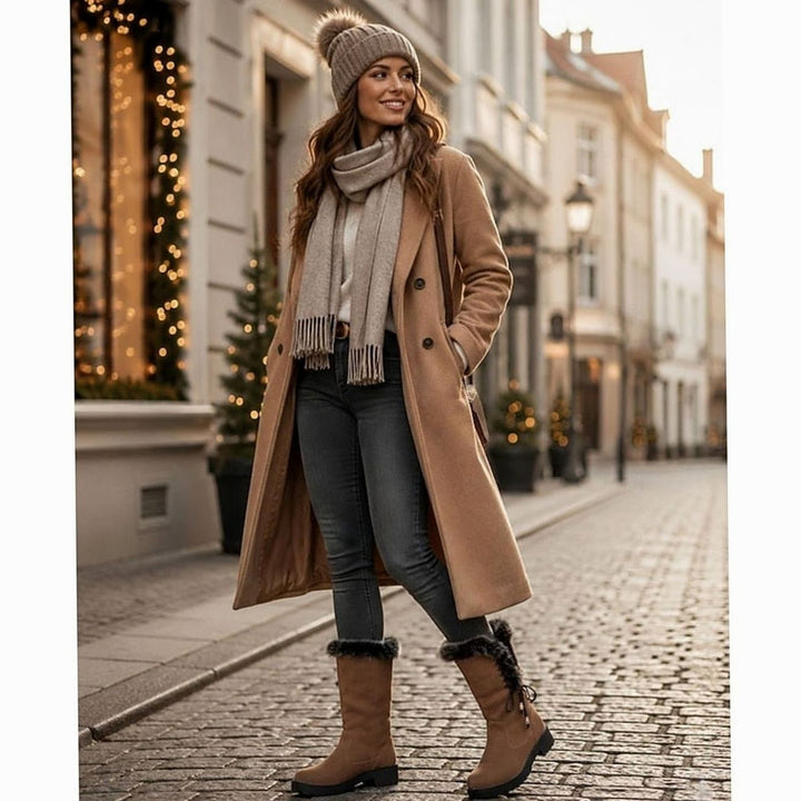 Emma | Women's Fur-Trimmed Knee-High Snow Boots Low Block Heel