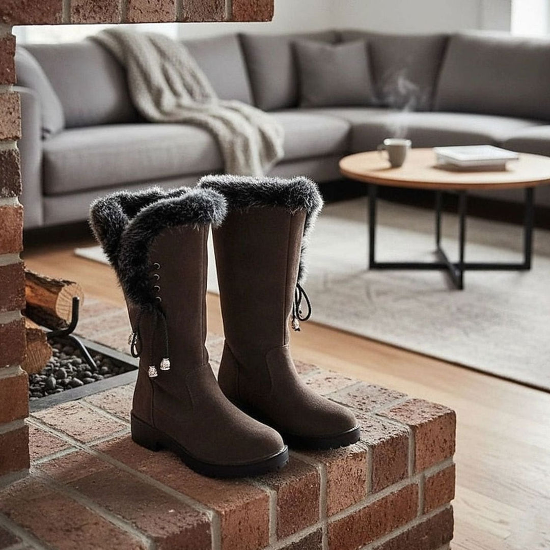 Emma | Women's Fur-Trimmed Knee-High Snow Boots Low Block Heel