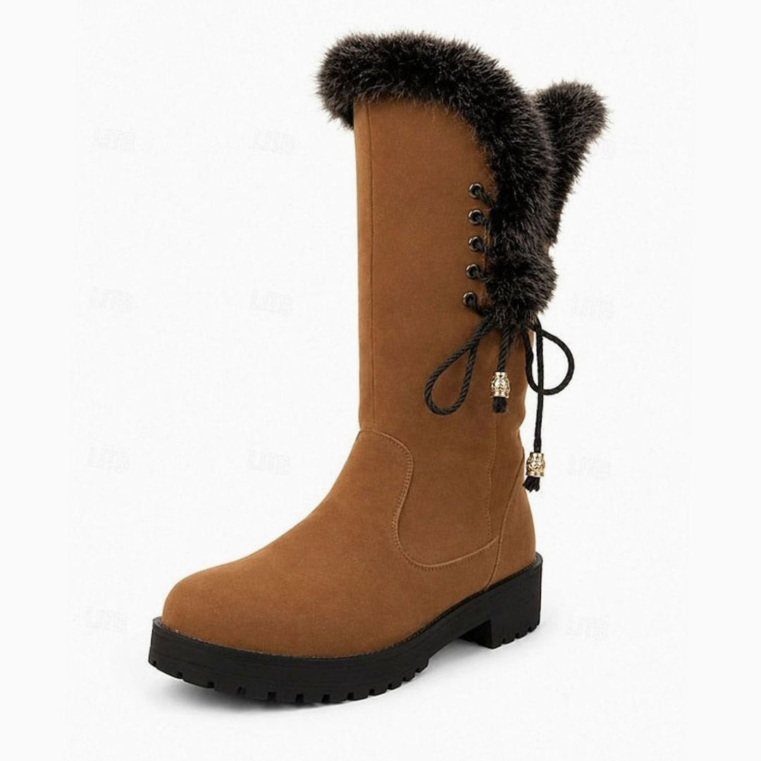 Emma | Women's Fur-Trimmed Knee-High Snow Boots Low Block Heel
