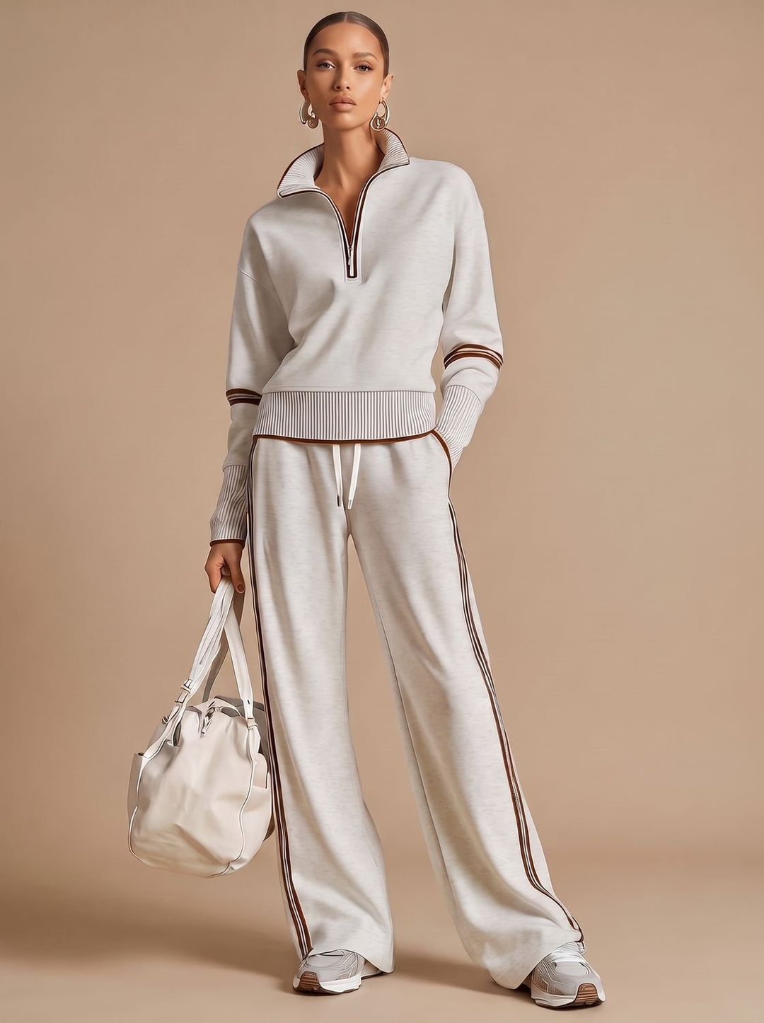 Charlotte | Women's Half-Zip Wide Leg Pants Set Two Piece Lounge Outfit