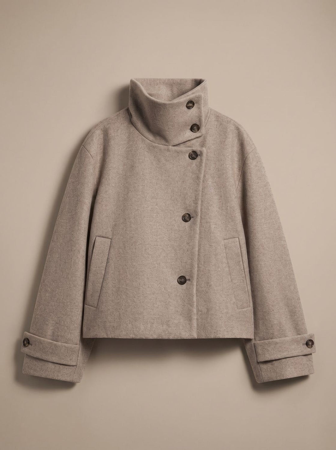 Victoria | Women's High Neck Wool Blend Stand Collar Button-Front Short Coat