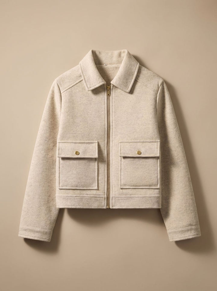 Victoria | Women's High Neck Wool Blend Stand Collar Button-Front Short Coat