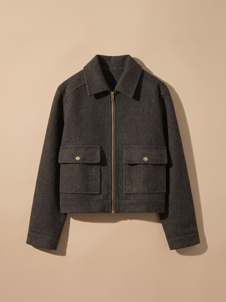 Victoria | Women's High Neck Wool Blend Stand Collar Button-Front Short Coat