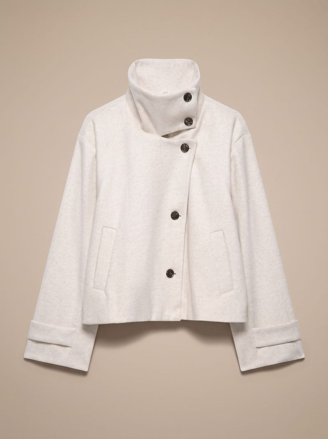 Victoria | Women's High Neck Wool Blend Stand Collar Button-Front Short Coat