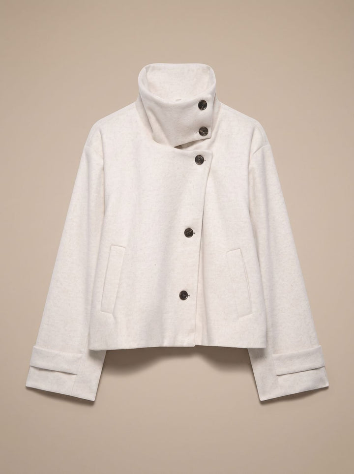 Victoria | Women's High Neck Wool Blend Stand Collar Button-Front Short Coat