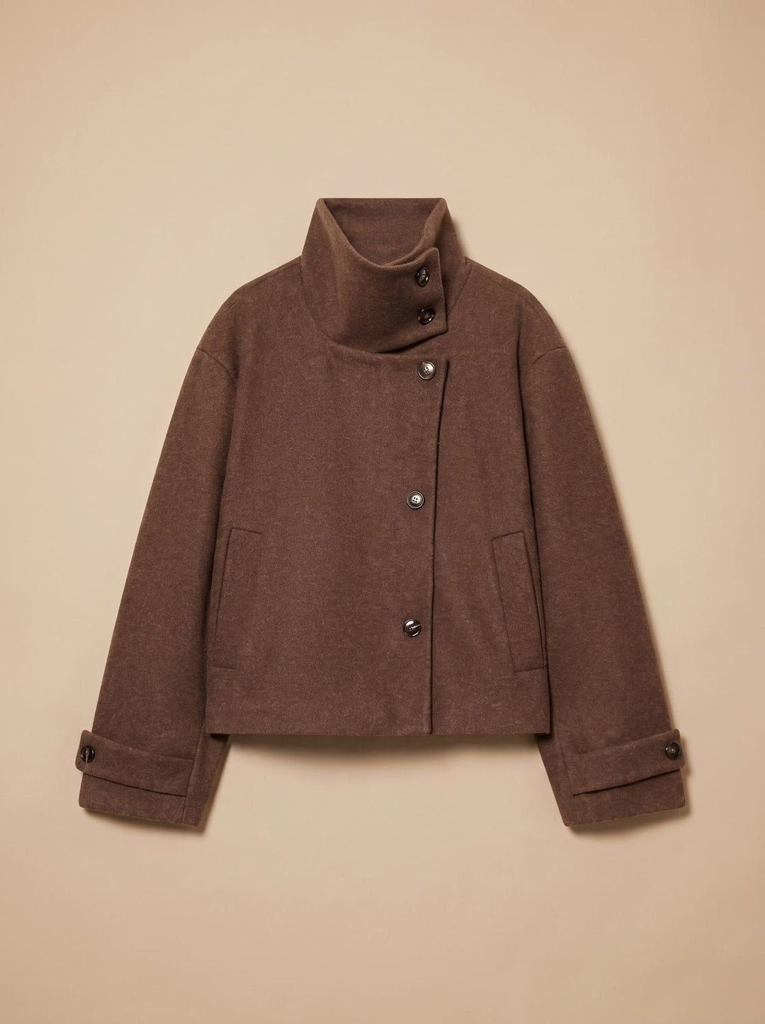 Victoria | Women's High Neck Wool Blend Stand Collar Button-Front Short Coat