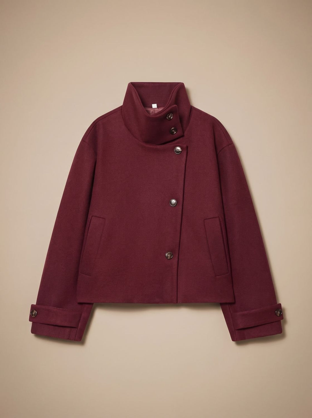 Victoria | Women's High Neck Wool Blend Stand Collar Button-Front Short Coat