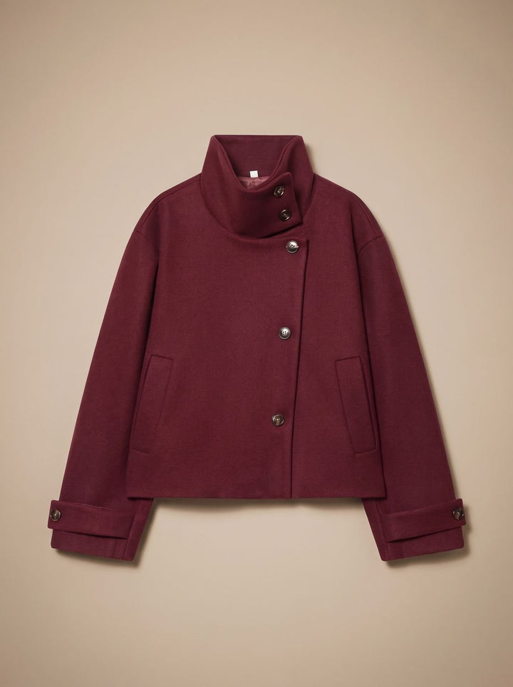 Victoria | Women's High Neck Wool Blend Stand Collar Button-Front Short Coat