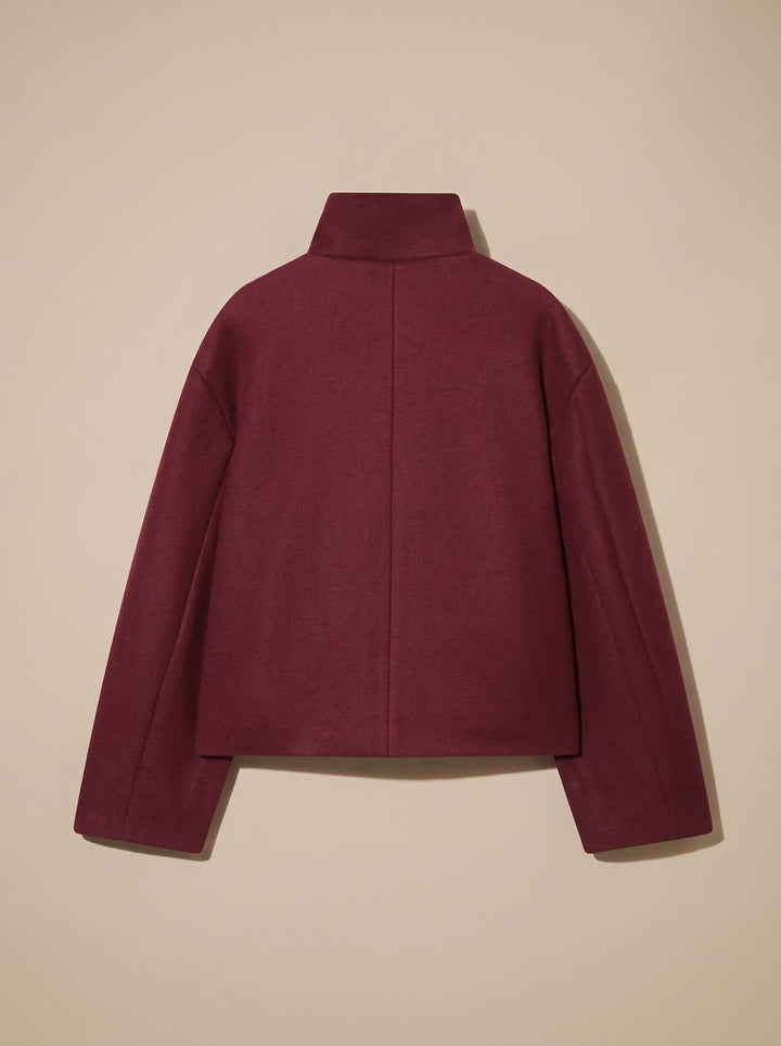 Victoria | Women's High Neck Wool Blend Stand Collar Button-Front Short Coat