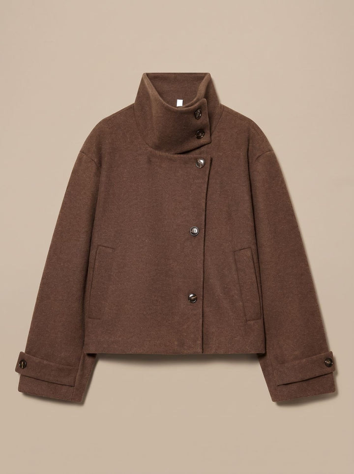 Victoria | Women's High Neck Wool Blend Stand Collar Button-Front Short Coat
