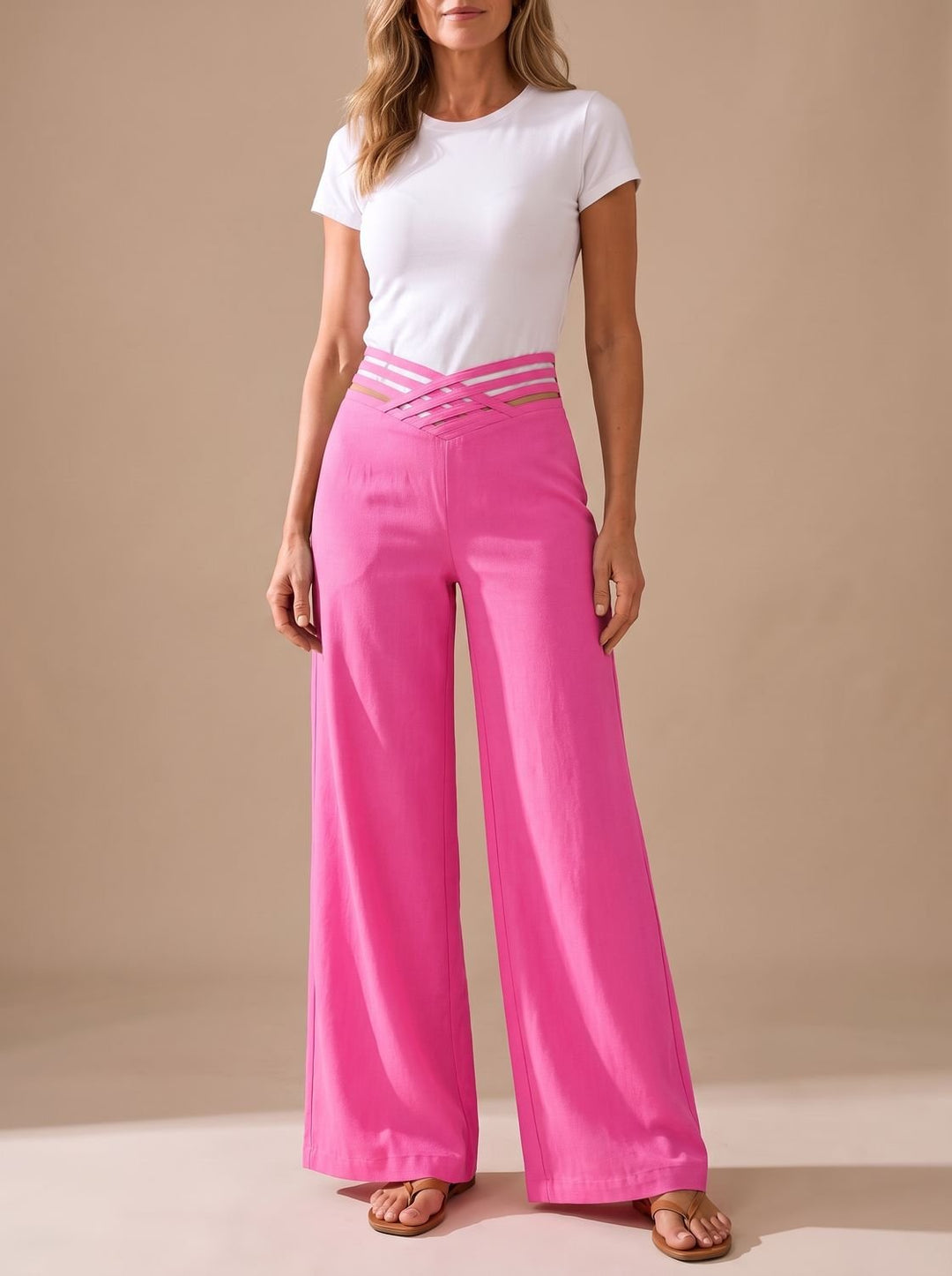 Luna | Women's High-Waist Crossover-Waistband Wide-Leg Pants