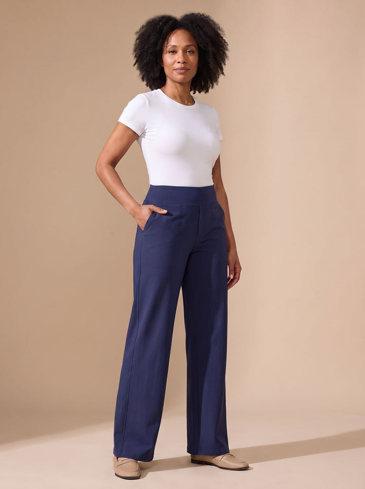 Victoria | Women's High-Waist Wide-Leg Stretch Pants Pockets