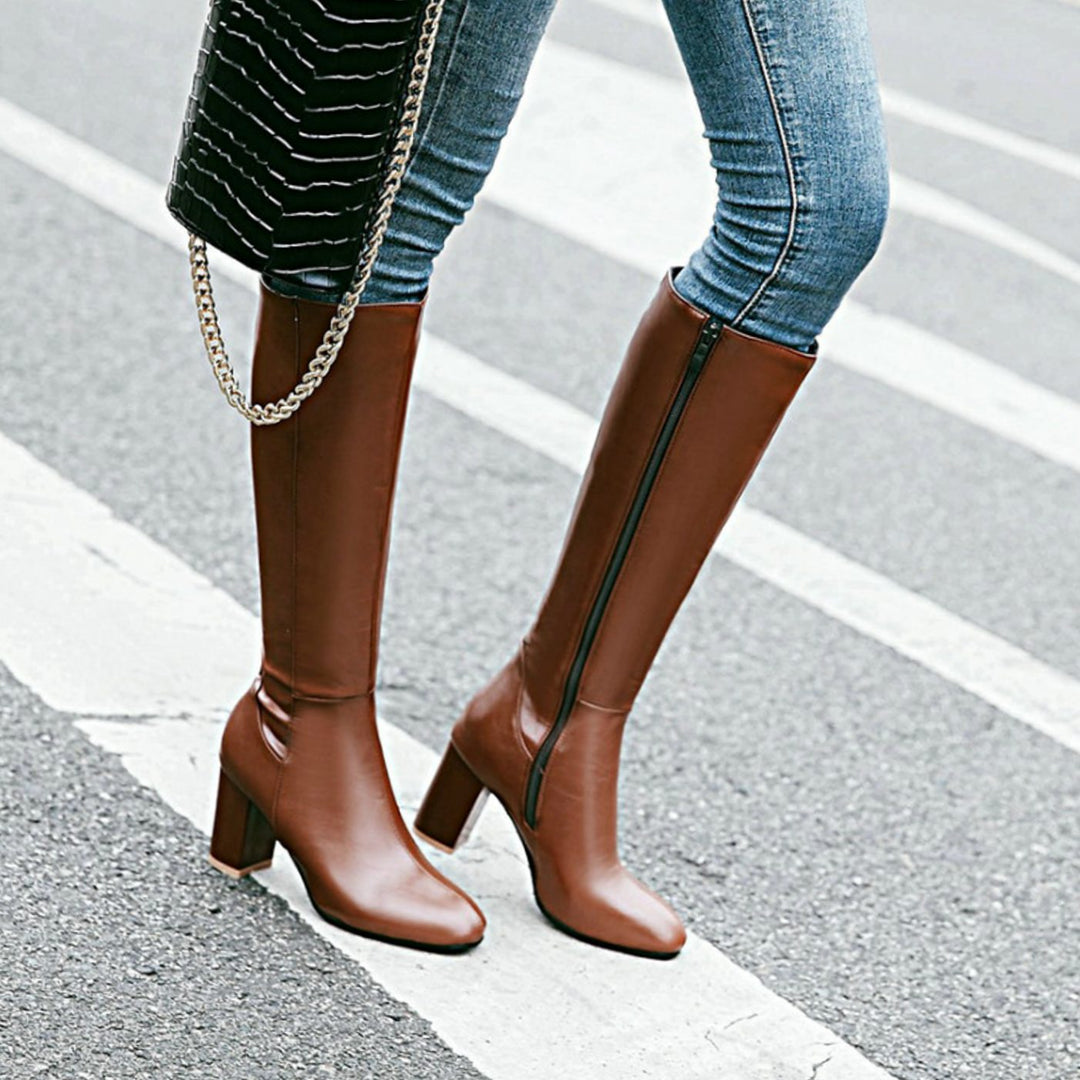 Harper | Women's Knee-High Block Heel Side-Zip Knee Boots