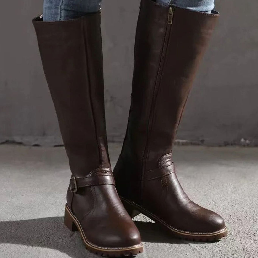 Sophia | Women's Knee-High Buckle-Strap Orthopedic Leather Boots
