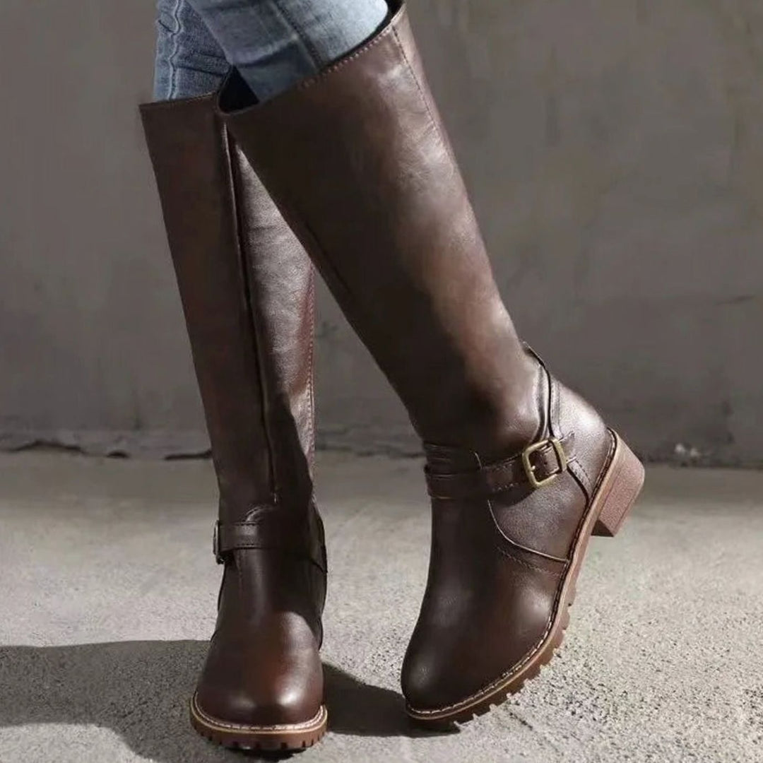 Sophia | Women's Knee-High Buckle-Strap Orthopedic Leather Boots