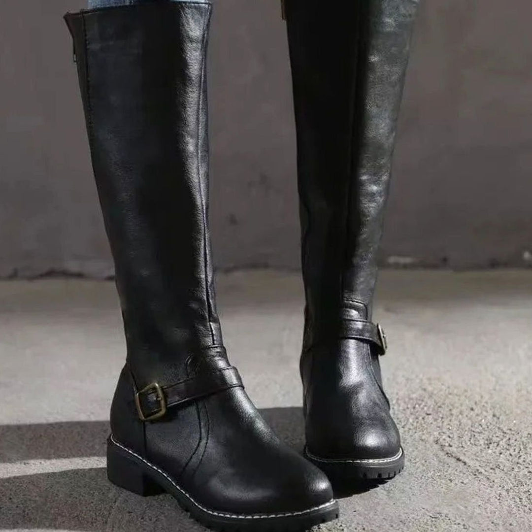 Sophia | Women's Knee-High Buckle-Strap Orthopedic Leather Boots