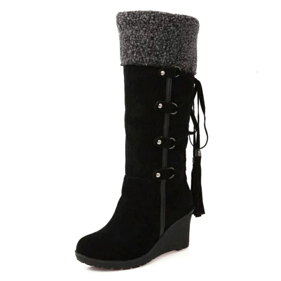 Emma | Women's Knee-High Wedge Winter Boots Faux-Fur Cuff Tassel Detail