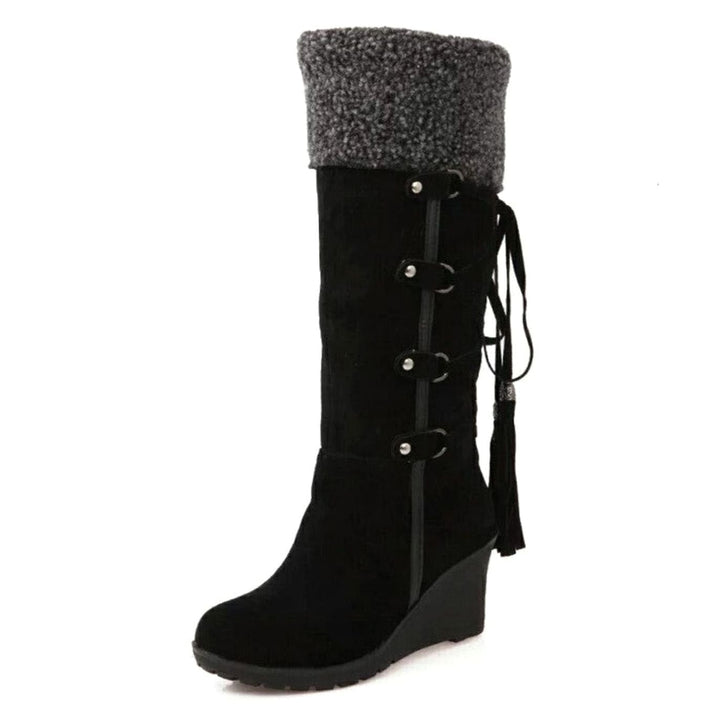 Emma | Women's Knee-High Wedge Winter Boots Faux-Fur Cuff Tassel Detail