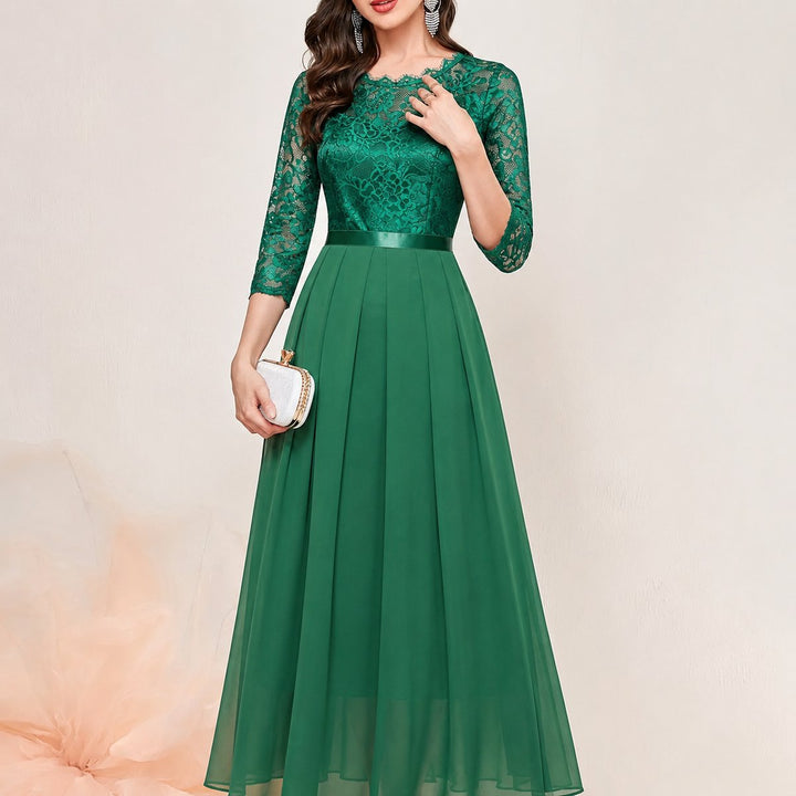 Charlotte | Women's Lace Bodice Three-Quarter Sleeve Maxi Formal Dresses