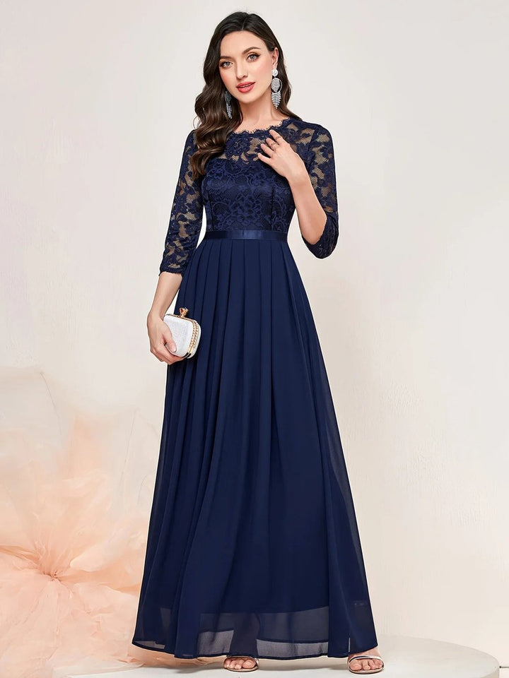 Charlotte | Women's Lace Bodice Three-Quarter Sleeve Maxi Formal Dresses