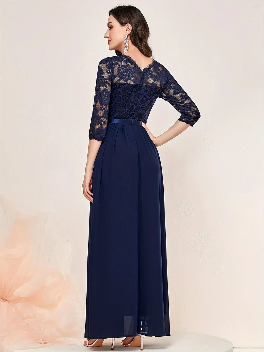 Charlotte | Women's Lace Bodice Three-Quarter Sleeve Maxi Formal Dresses