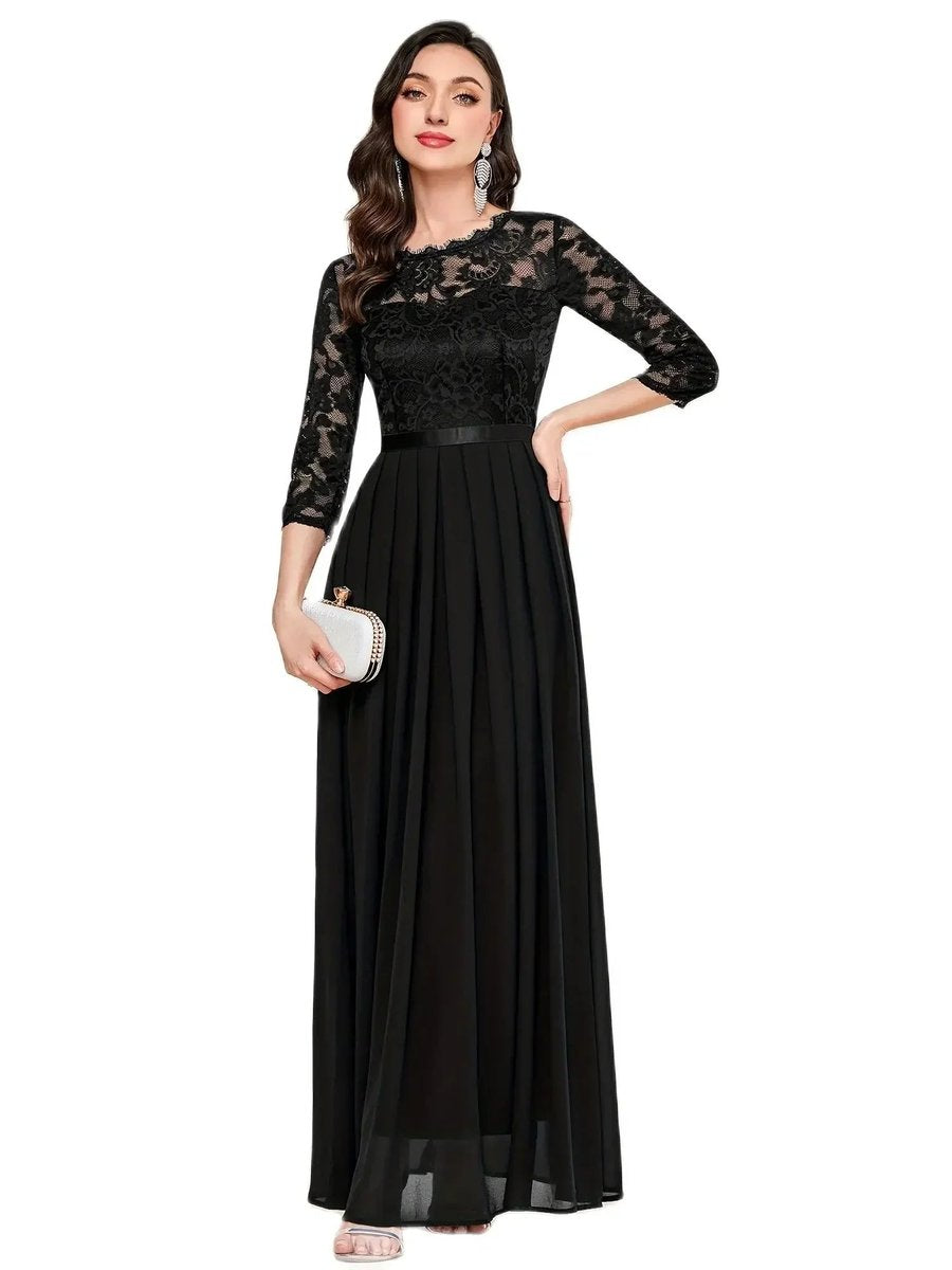 Charlotte | Women's Lace Bodice Three-Quarter Sleeve Maxi Formal Dresses