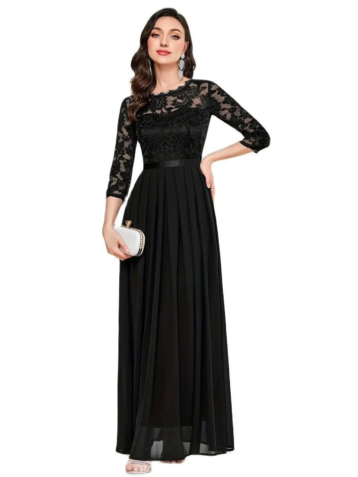Charlotte | Women's Lace Bodice Three-Quarter Sleeve Maxi Formal Dresses