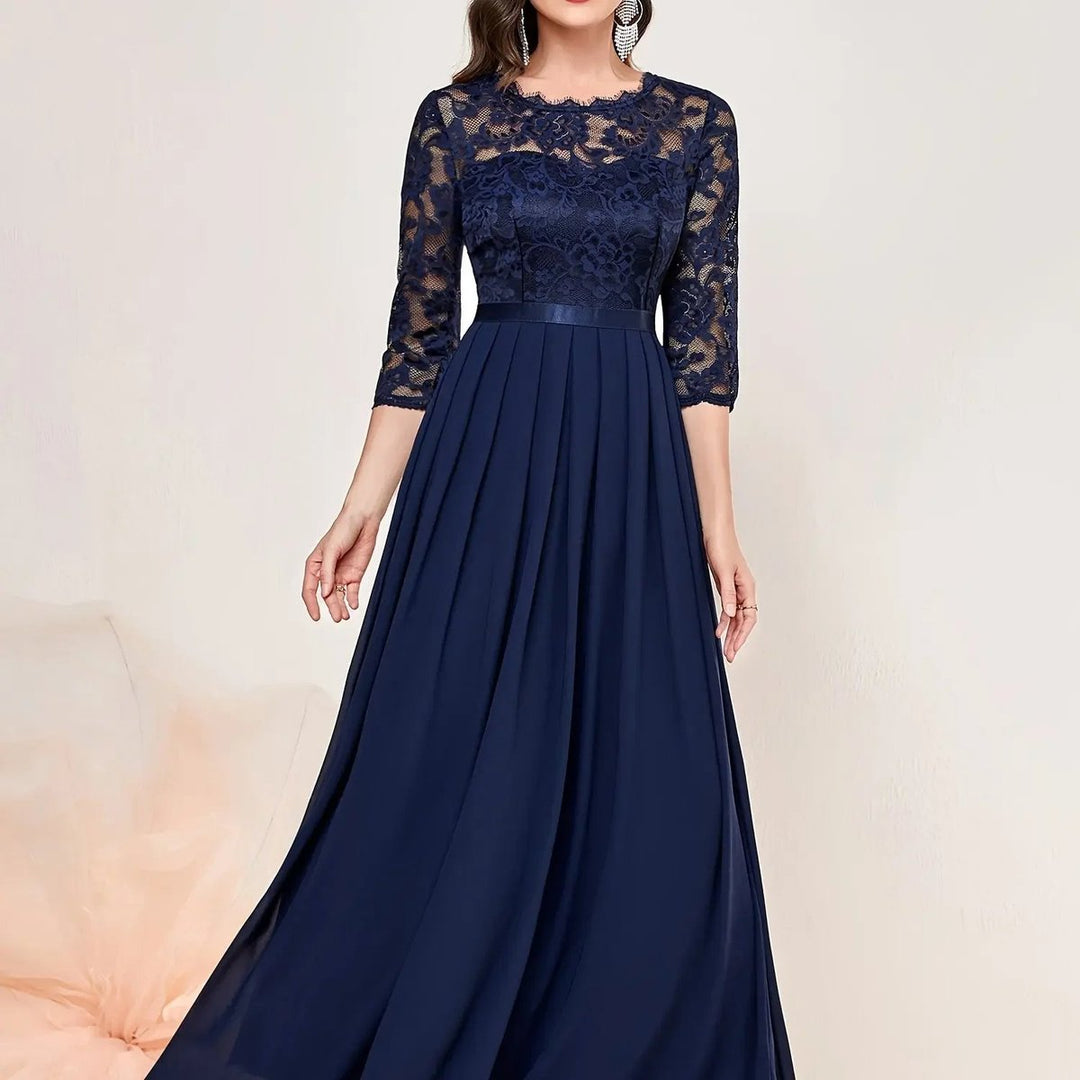 Charlotte | Women's Lace Bodice Three-Quarter Sleeve Maxi Formal Dresses