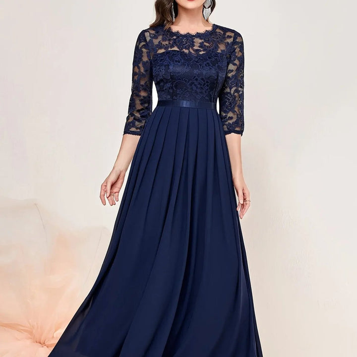 Charlotte | Women's Lace Bodice Three-Quarter Sleeve Maxi Formal Dresses