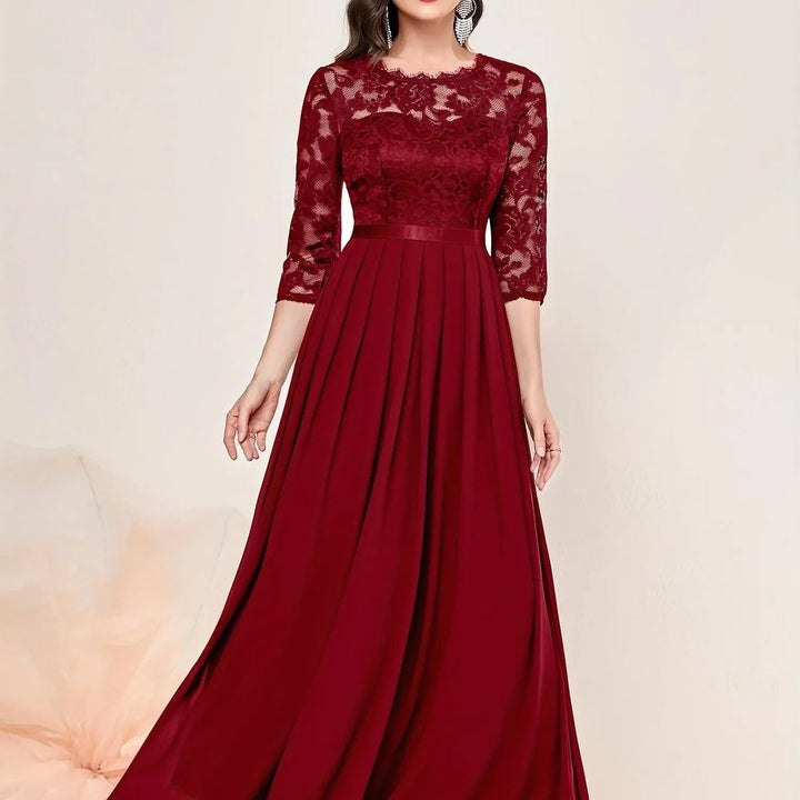 Charlotte | Women's Lace Bodice Three-Quarter Sleeve Maxi Formal Dresses