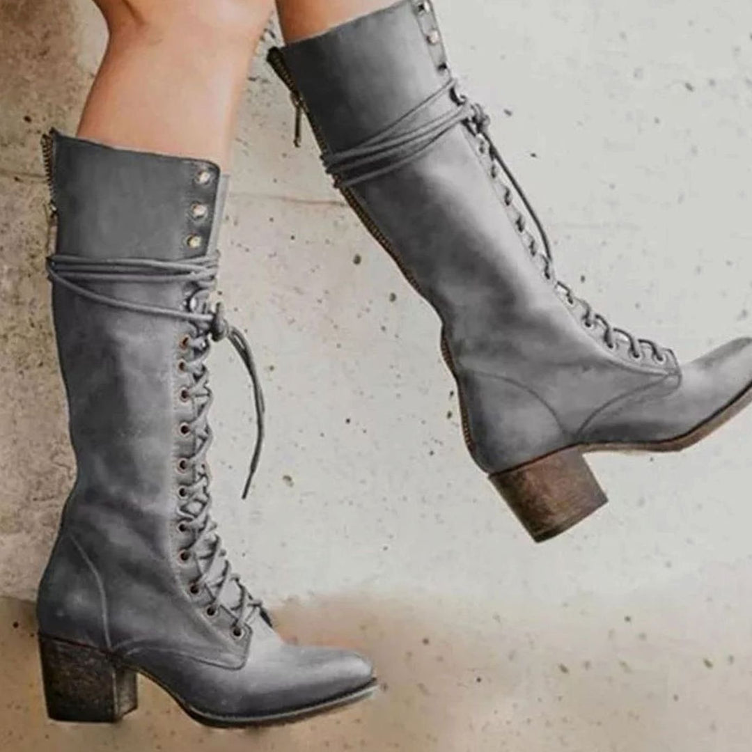Isabella | Women's Lace-Up Block Heel Knee-High Boots