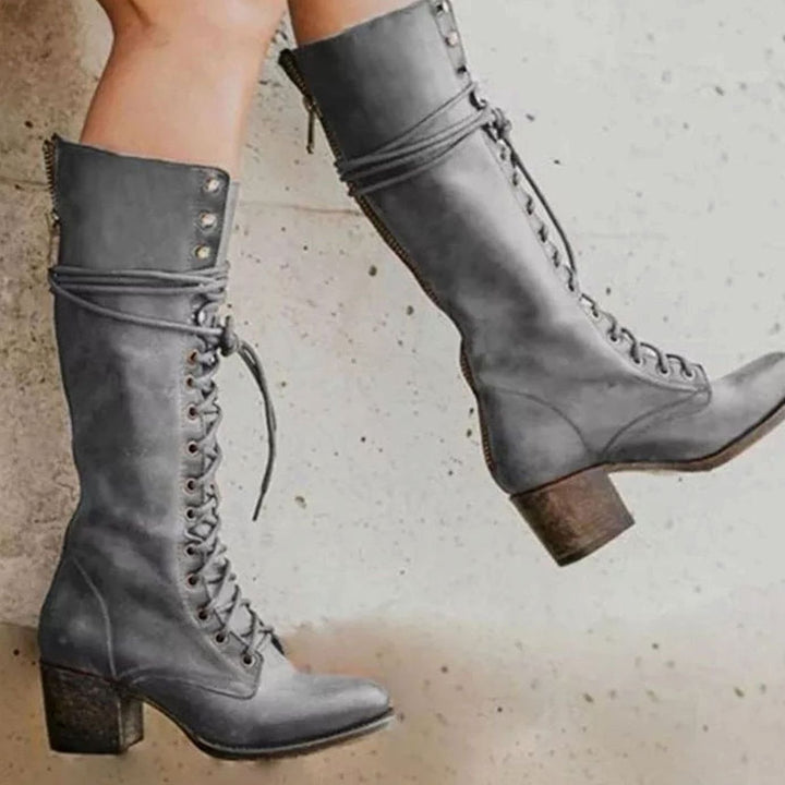 Isabella | Women's Lace-Up Block Heel Knee-High Boots
