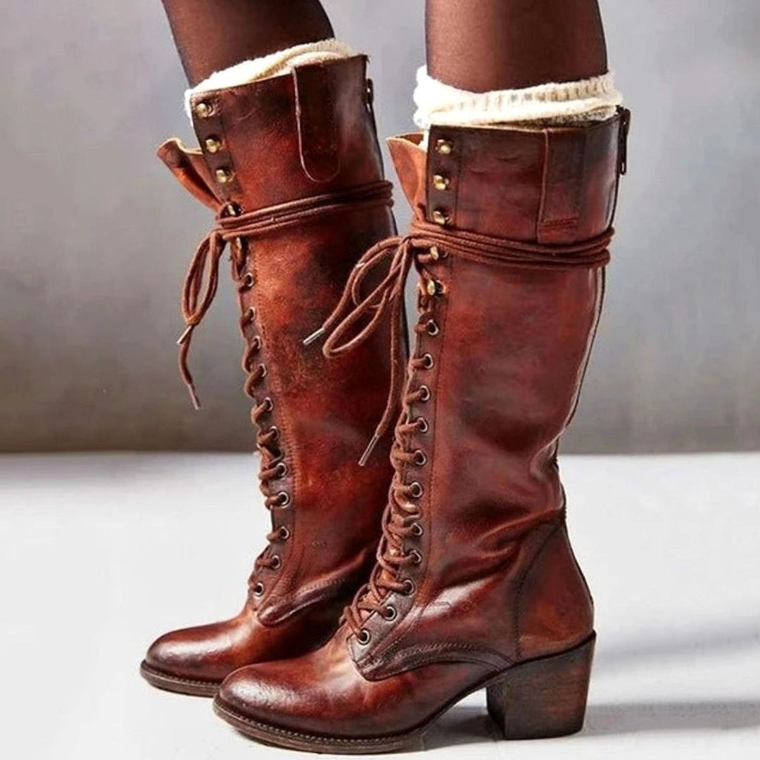 Isabella | Women's Lace-Up Block Heel Knee-High Boots