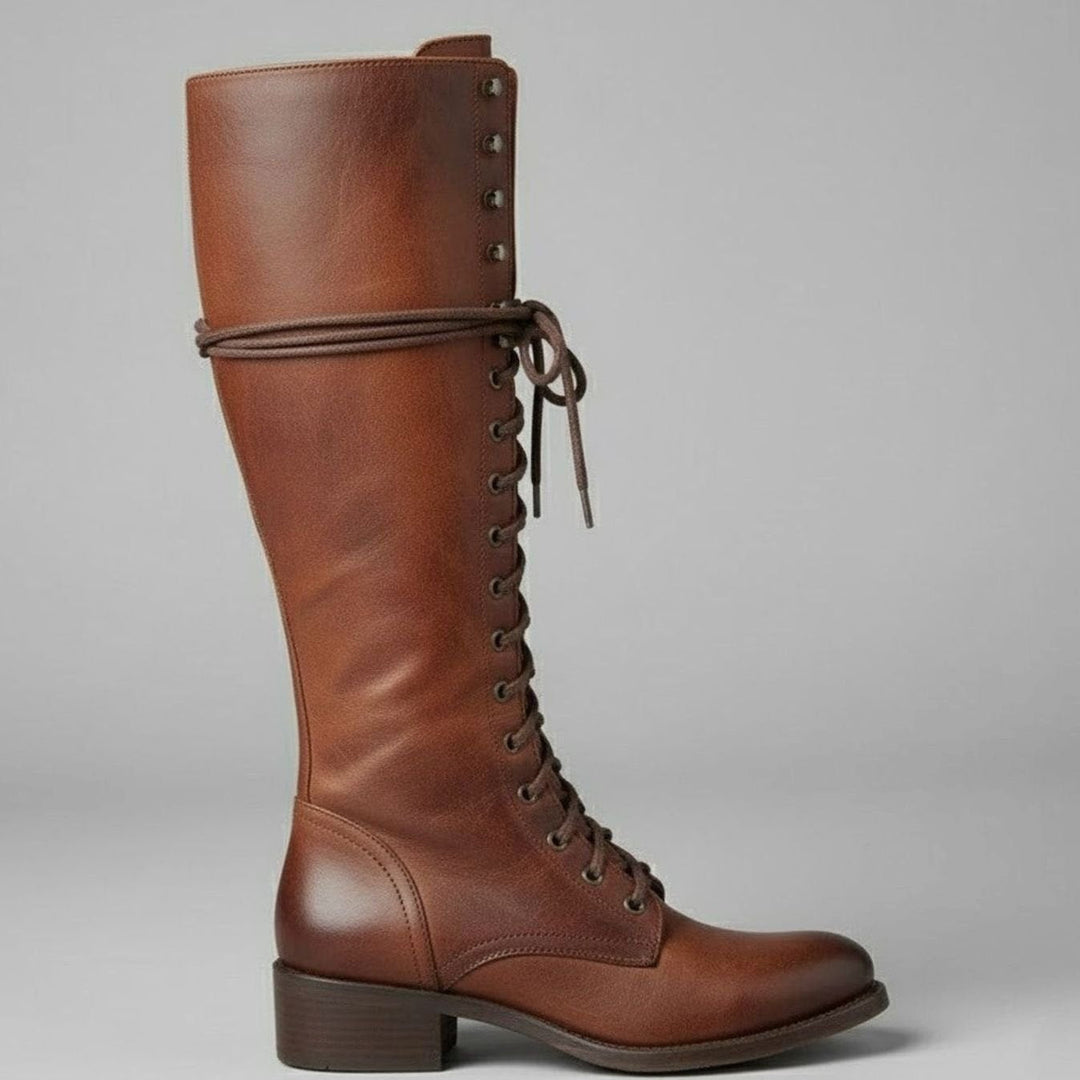 Layla | Women's Lace-Up Block Heel Studded Knee-High Boots