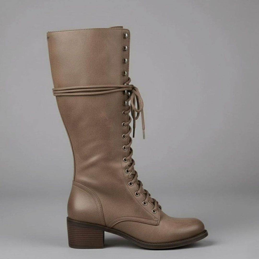 Layla | Women's Lace-Up Block Heel Studded Knee-High Boots