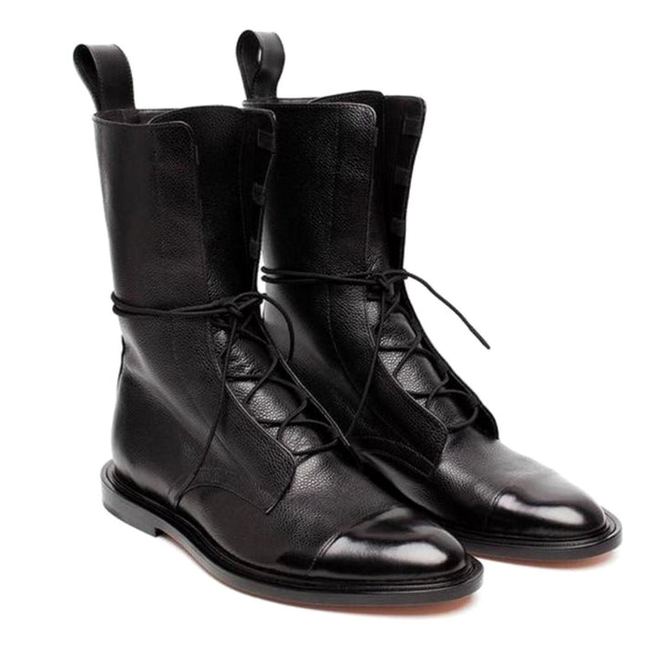Evelyn | Women's Lace-Up Combat Style Boots Cap-Toe Mid-Calf