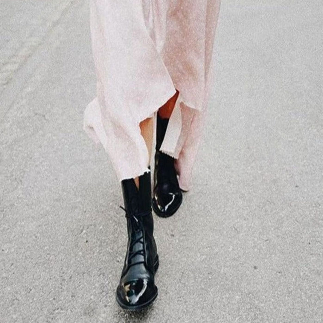 Evelyn | Women's Lace-Up Combat Style Boots Cap-Toe Mid-Calf