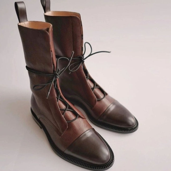 Evelyn | Women's Lace-Up Combat Style Boots Cap-Toe Mid-Calf